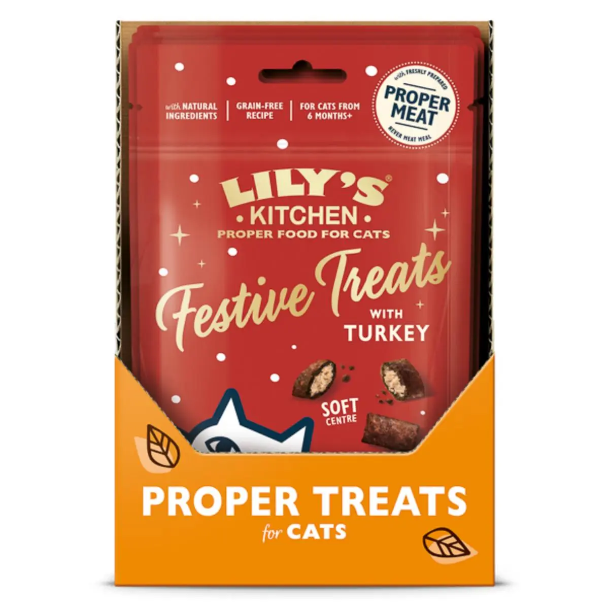 LILY'S KITCHEN Christmas Festive Pillow Treats, Curcan, punguta recompense fara cereale pisici, 60g - Image 4