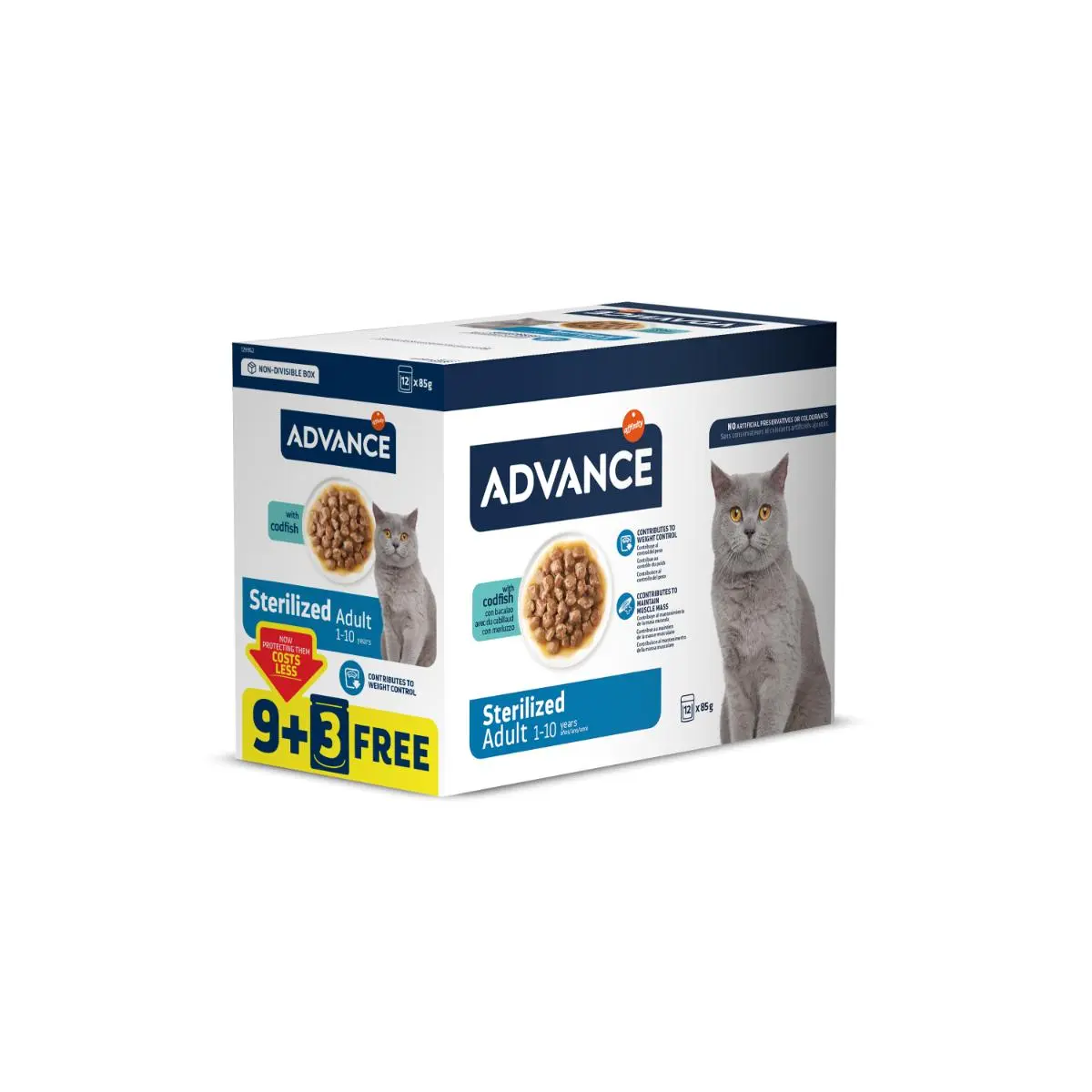 ADVANCE Sterilised, Cod, plic hrana umeda pisici sterilizate, (in sos), bax, 85g x 9 + 3buc GRATUIT - Image 2