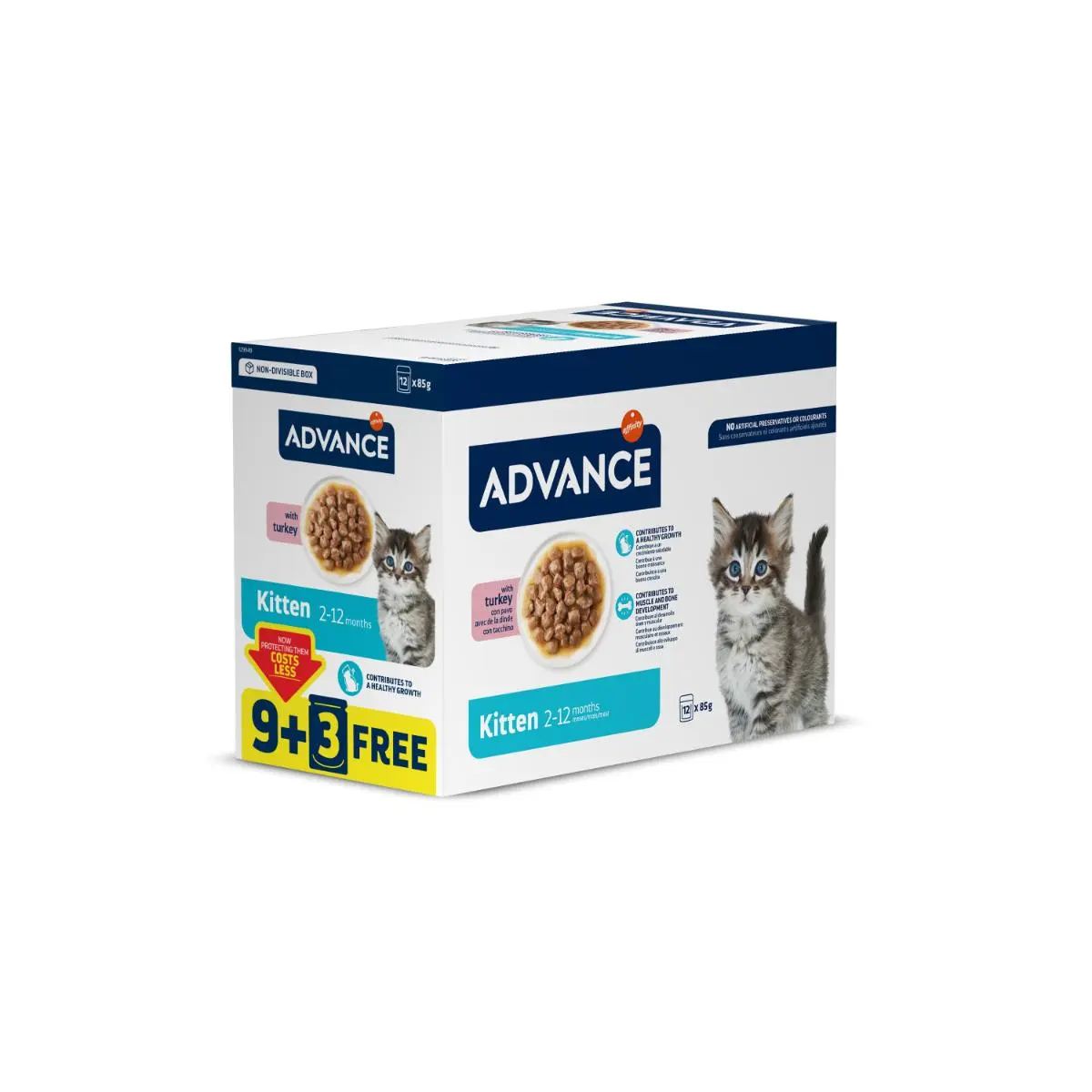 ADVANCE Kitten, Pui, plic hrana umeda pisici junior, (in sos), bax, 85g x 9 + 3buc GRATUIT