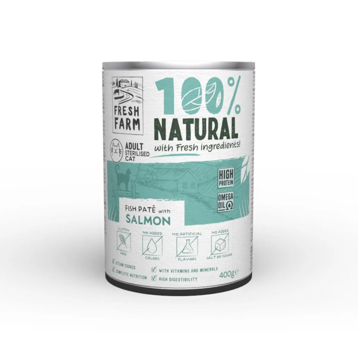 FRESH FARM Smooth Sterilised, Somon, conserva hrana umeda pisici sterilizate, (pate), 400g - Image 2