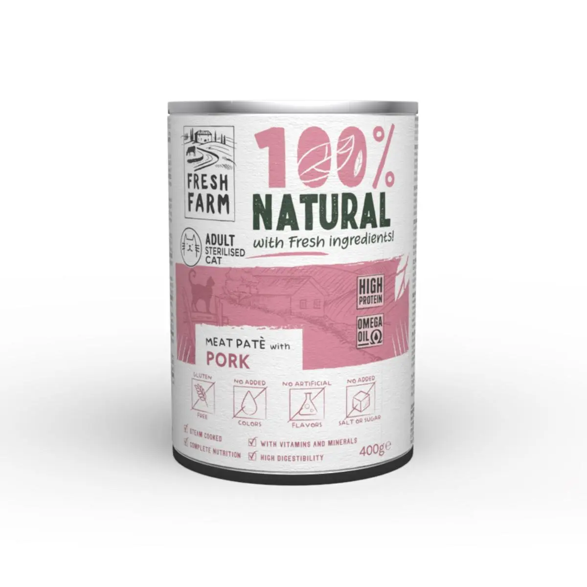 FRESH FARM Smooth Sterilised, Porc, conserva hrana umeda pisici sterilizate, (pate), 400g - Image 2