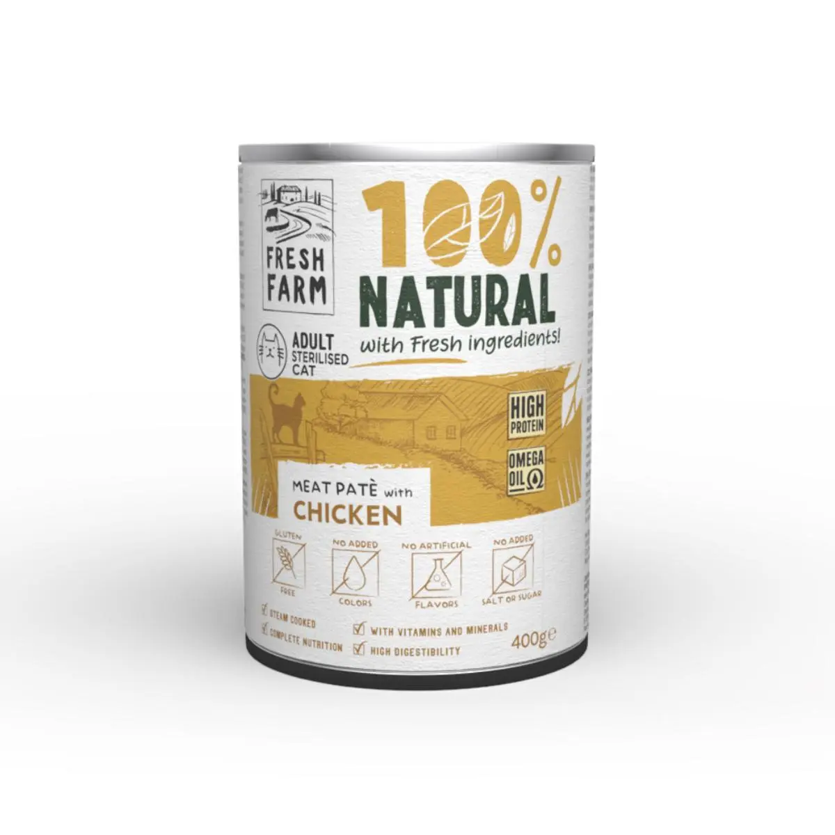 FRESH FARM Smooth Sterilised, Pui, conserva hrana umeda pisici sterilizate, (pate), 400g