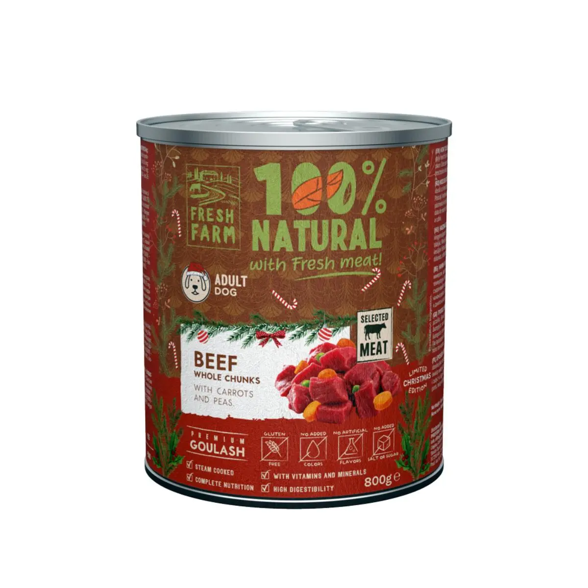 FRESH FARM Christmas Edition Goulash, XS-XL, Vita, conserva hrana umeda fara cereale caini, (in supa), 800g