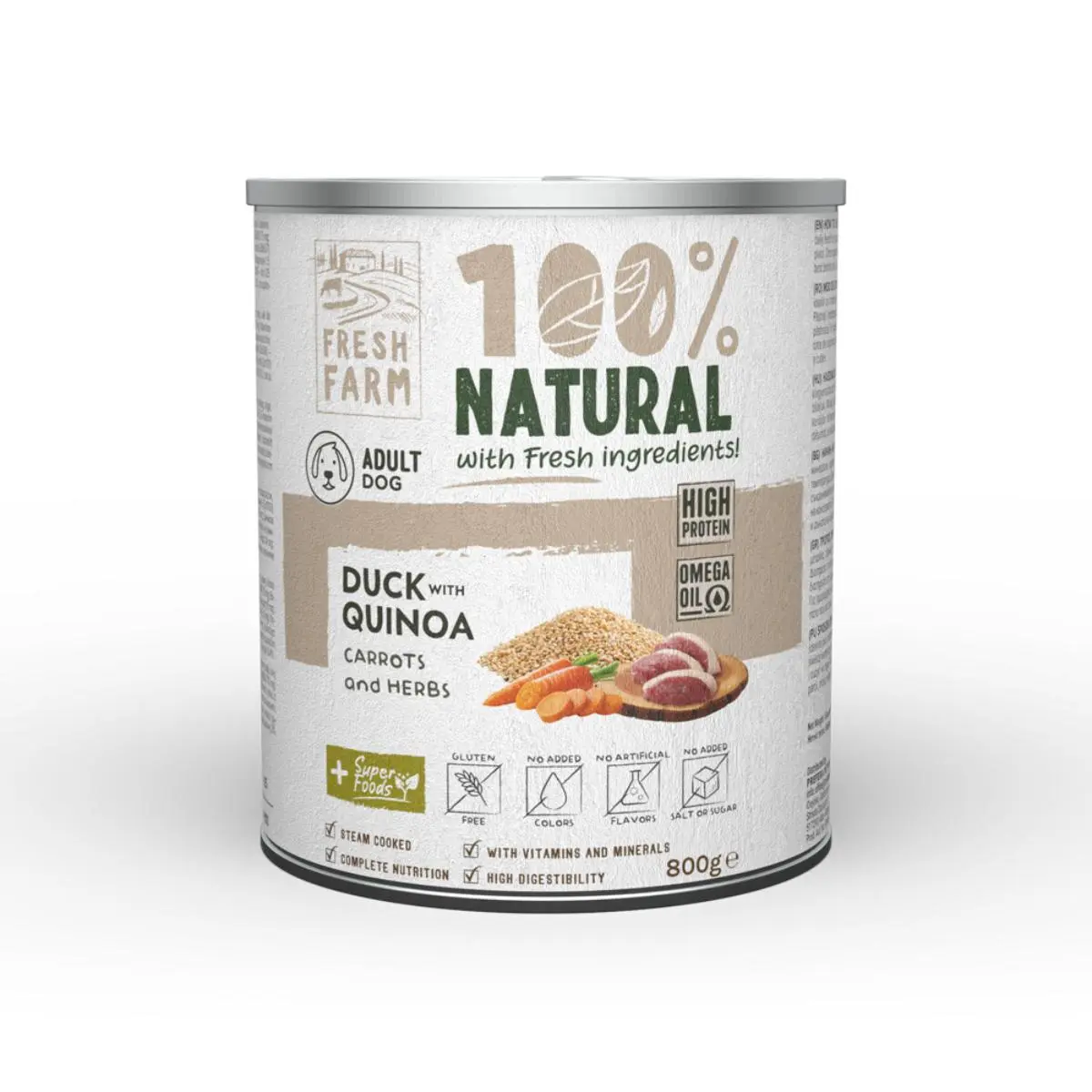 FRESH FARM Coarse, XS-XL, Rata si Quinoa, conserva hrana umeda fara cereale caini, (pate), 800g - Image 2