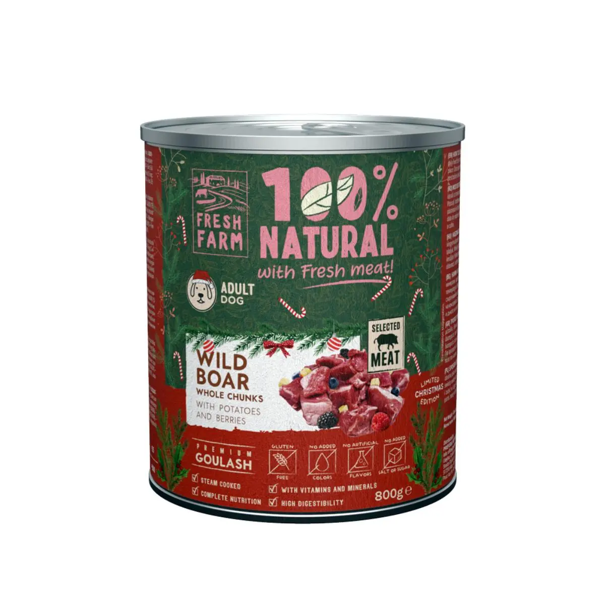 FRESH FARM Christmas Edition Goulash, XS-XL, Mistret, conserva hrana umeda fara cereale caini, (in supa), 800g - Image 2