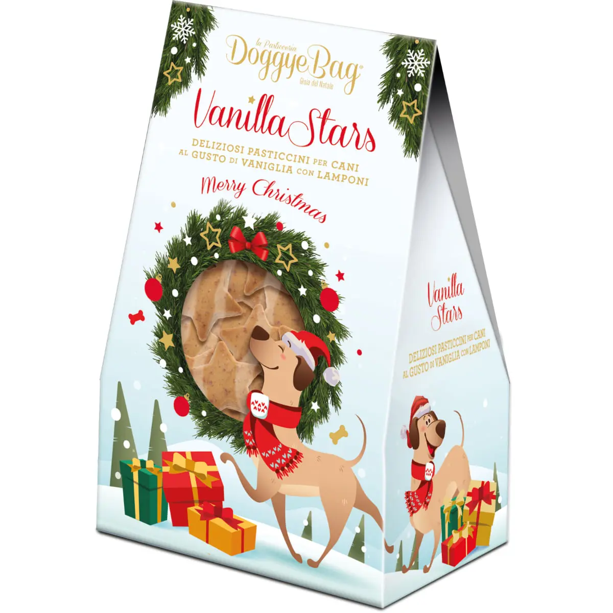 DOGGYEBAG Christmas Vanilla Stars, XS-XL, Vanilie si Zmeura, punguta recompense caini, 180g