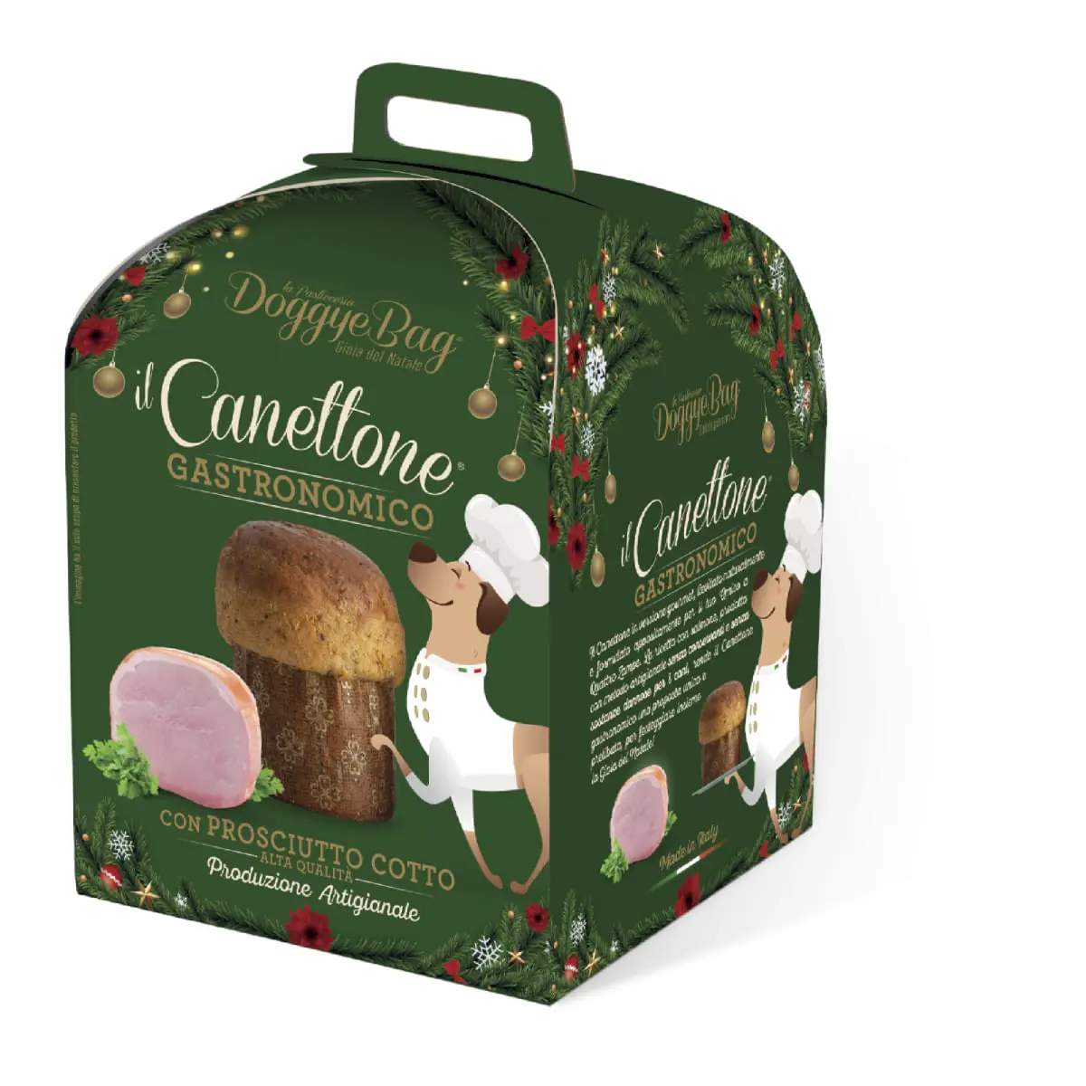 DOGGYEBAG Christmas Canettone Gastronomic, XS-XL, Prosciutto Cotto, cutie recompense caini, 125g
