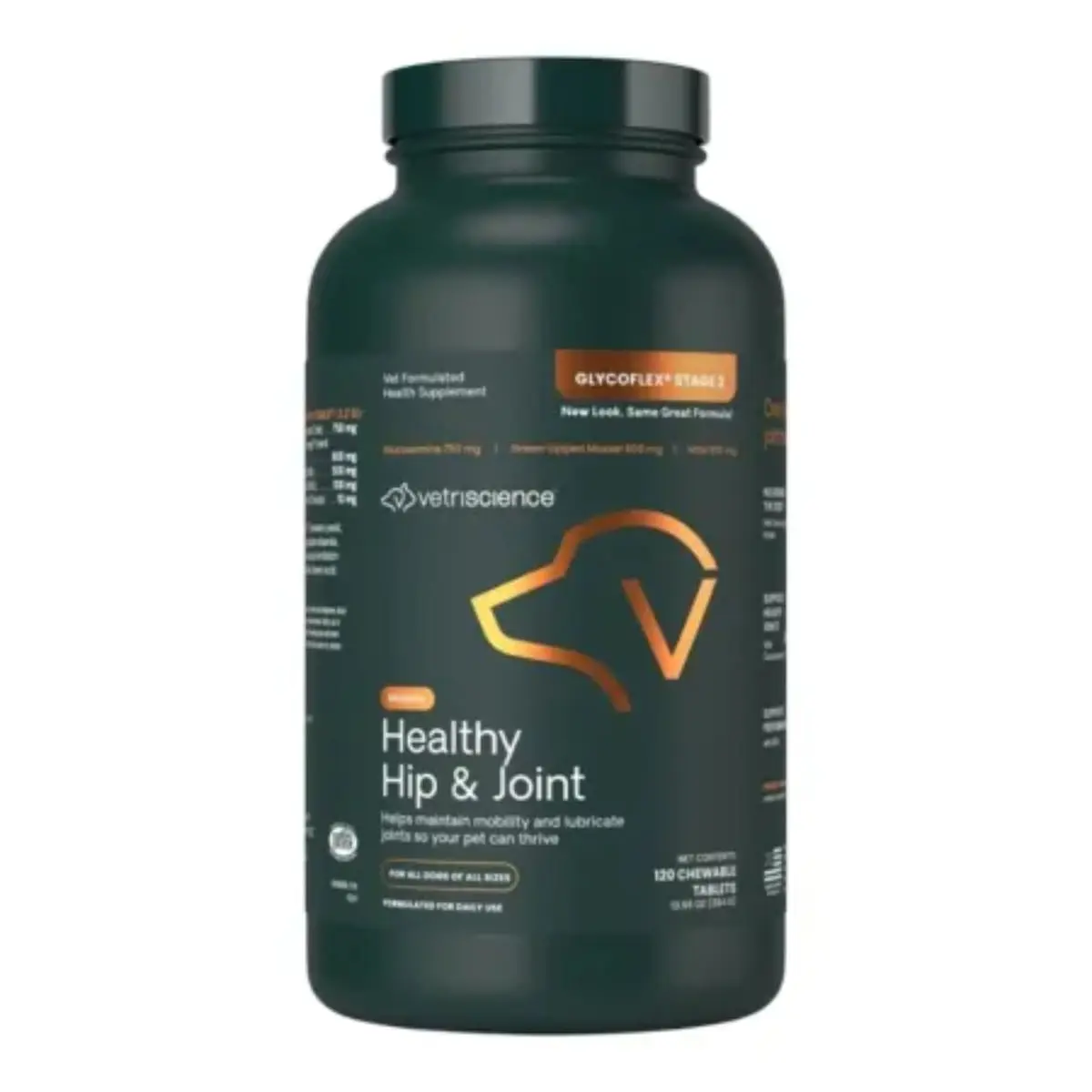 VETRISCIENCE Healthy Hip & Joint (Glycoflex stage2), supliment sistem articular caini, comprimate masticabile VETRISCIENCE Healthy Hip & Joint (Glycoflex stage2), XS-XL, supliment sistem articular caini, flacon, 120 comprimate masticabile - Image 3