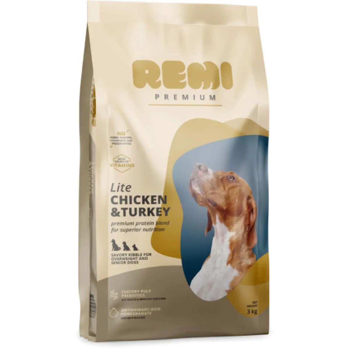 REMI PREMIUM Dog Lite, XS-XL, Pui si Curcan, hrana uscata caini senior, obezitate, 3kg - Image 2