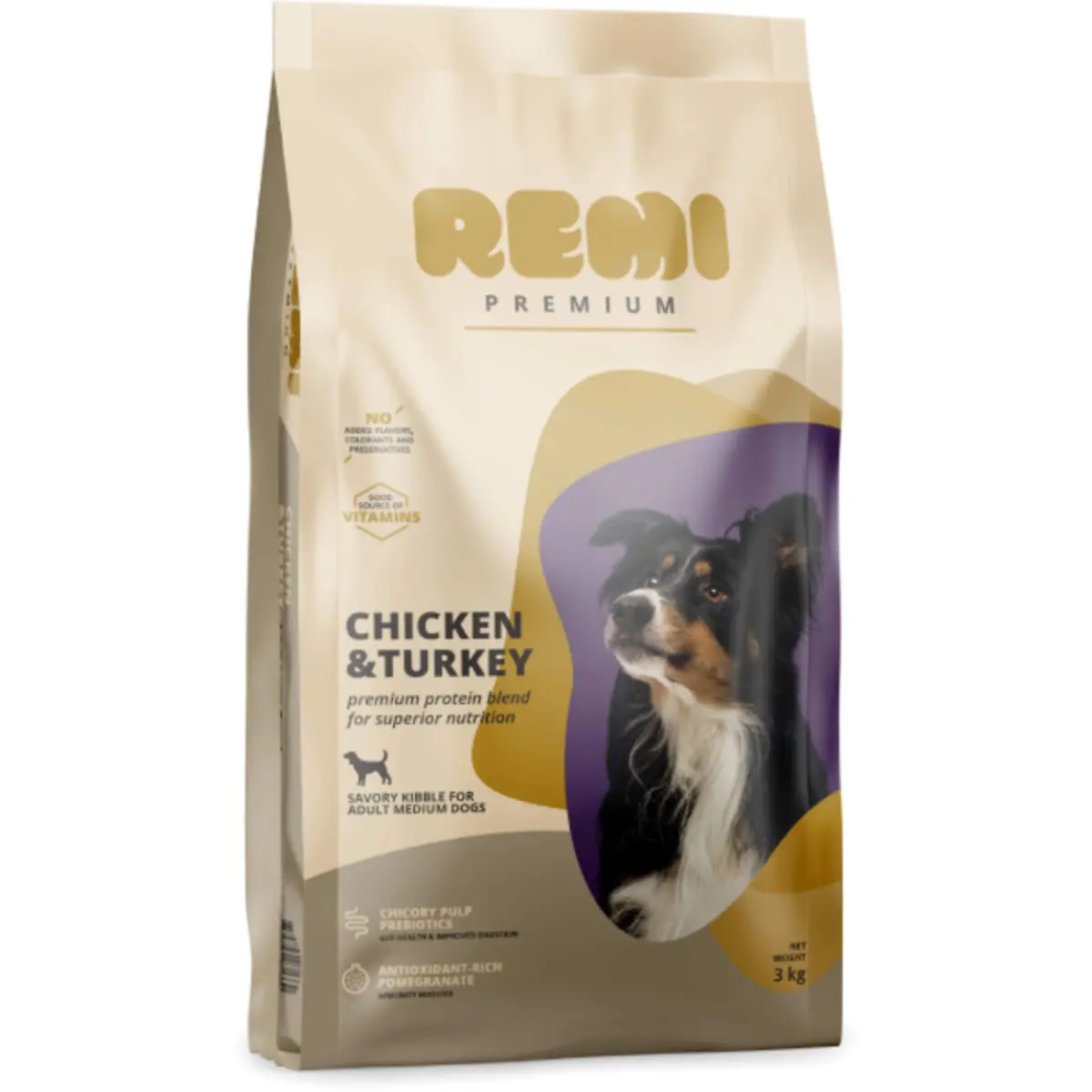 REMI PREMIUM Dog Medium, M, Pui si Curcan, hrana uscata caini, 3kg - Image 2