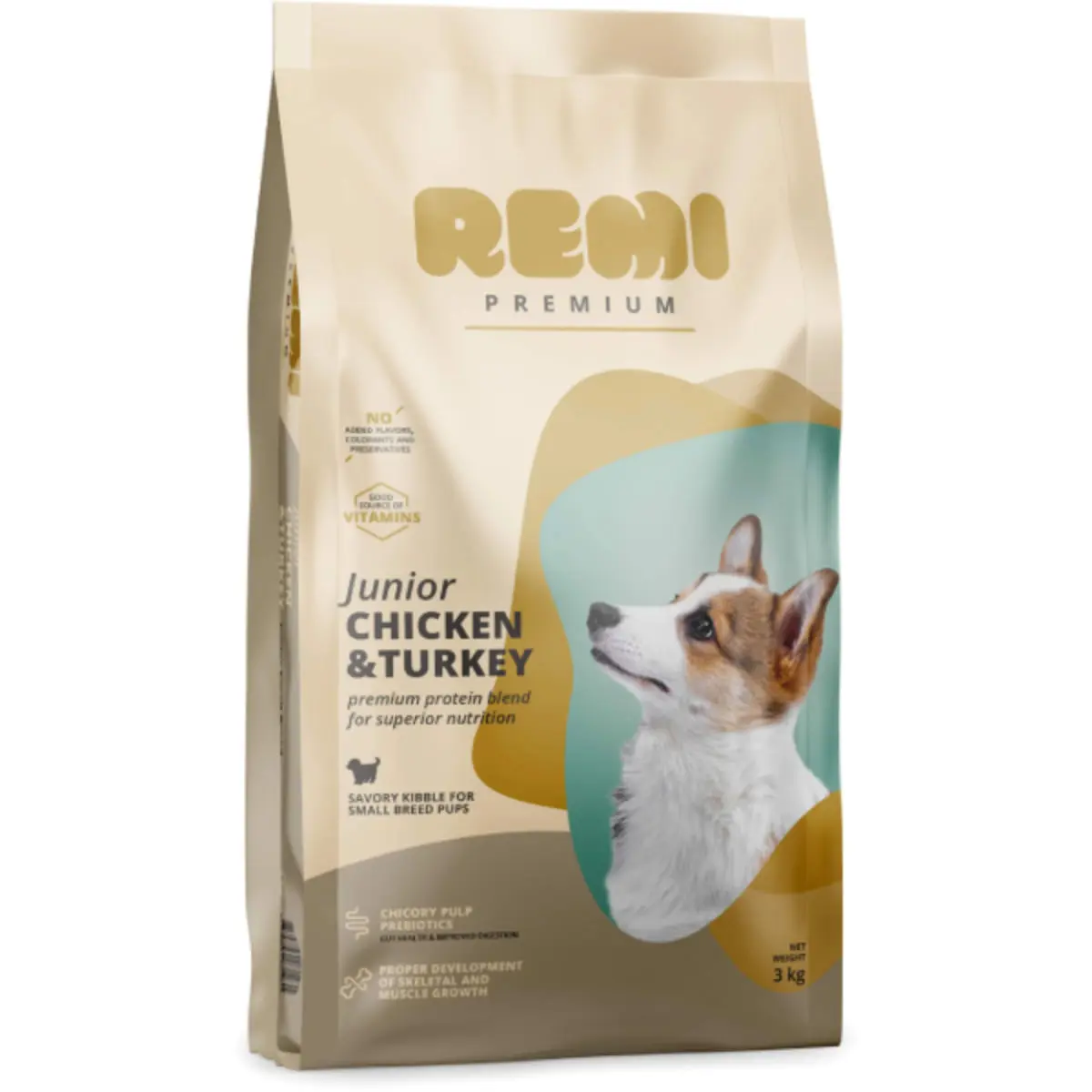 REMI PREMIUM Junior Small, XS-S, Pui si Curcan, hrana uscata caini junior, 3kg