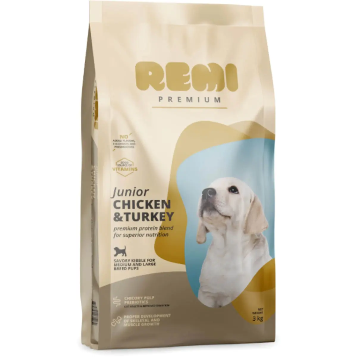 REMI PREMIUM Junior Medium&Large, M-XL, Pui si Curcan, hrana uscata caini junior, 3kg