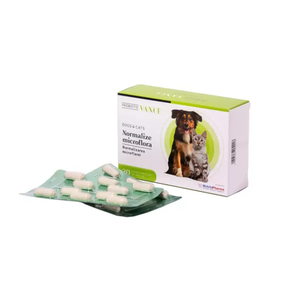 VANCE Probiotic Normalizarea Microflorei, supliment sistem digestiv caini si pisici, capsule VANCE Probiotic Normalizarea Microflorei, XS-XL, supliment sistem digestiv caini si pisici, cutie, 30 capsule