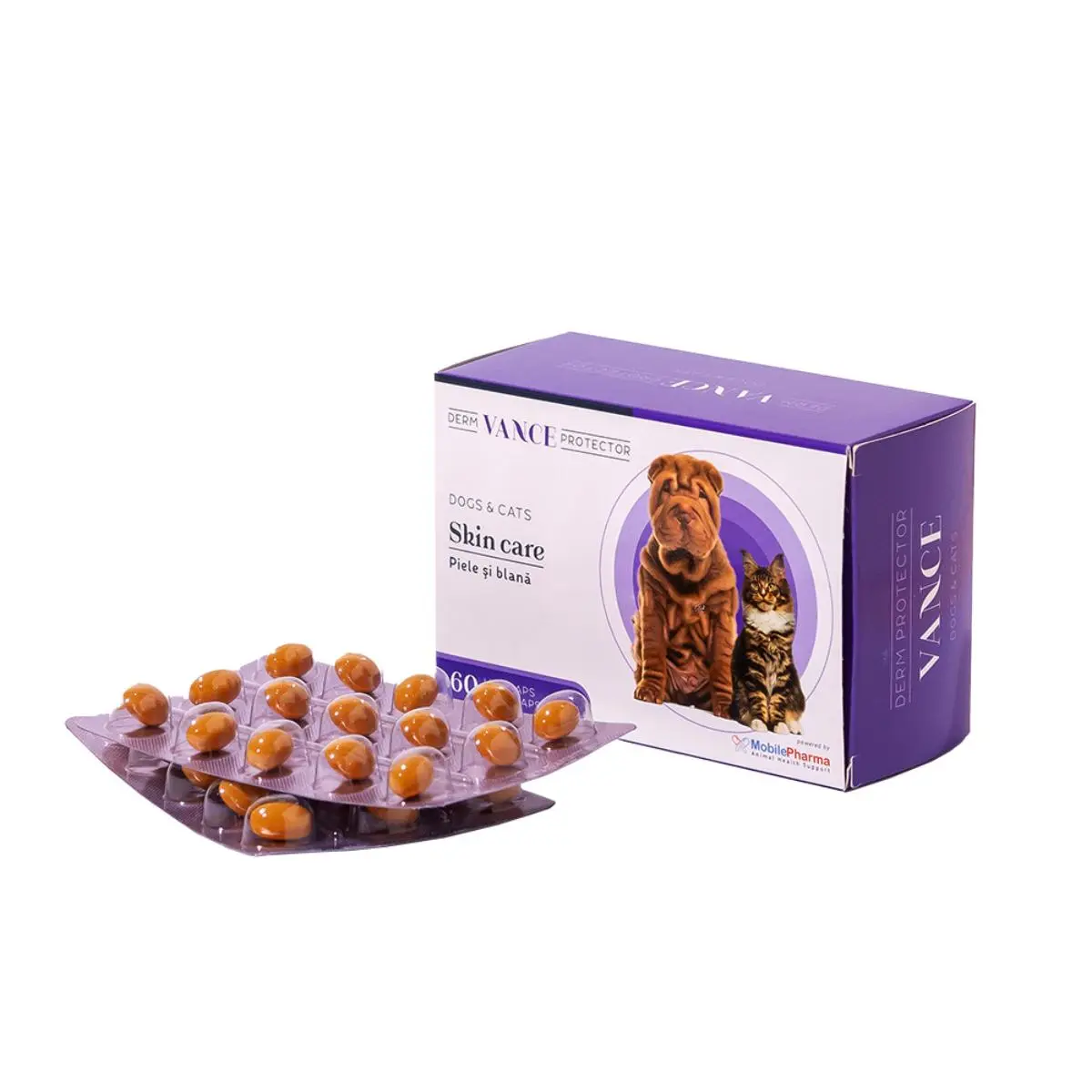 VANCE Derm Protector, supliment piele & blana caini si pisici, capsule VANCE Derm Protector, XS-XL, supliment piele & blana caini si pisici, cutie, 60 capsule