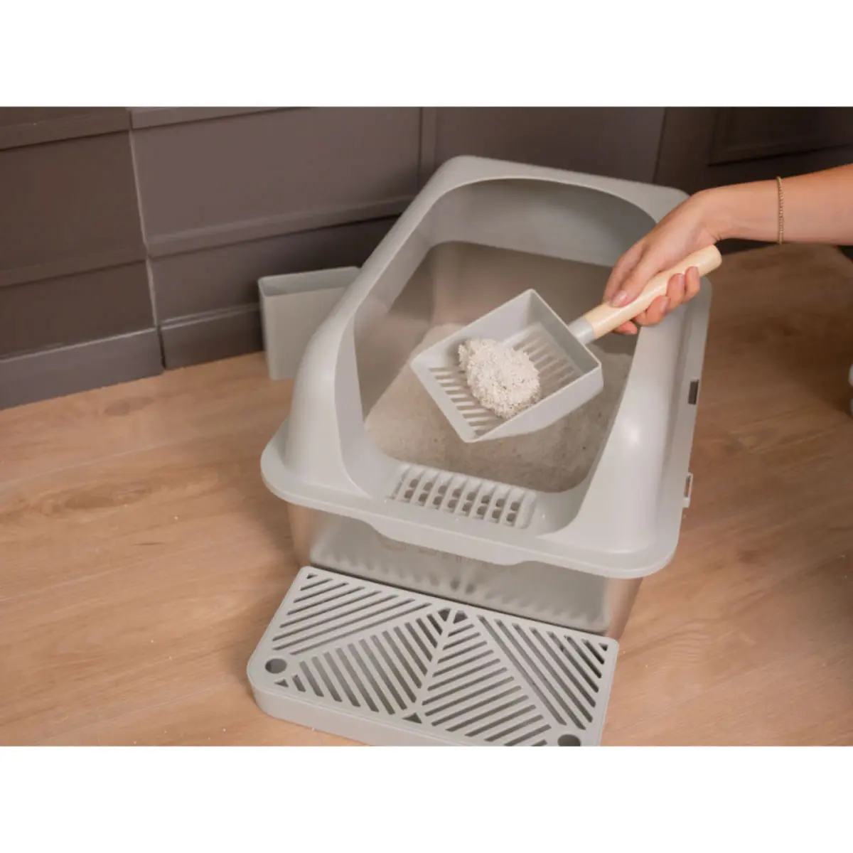 SHAW XL prag & lopatica incluse, litiera pisici, cu rama, auto-curatare, aplicatie mobila, gri, 60.8x40.8x29.3 cm - Image 6