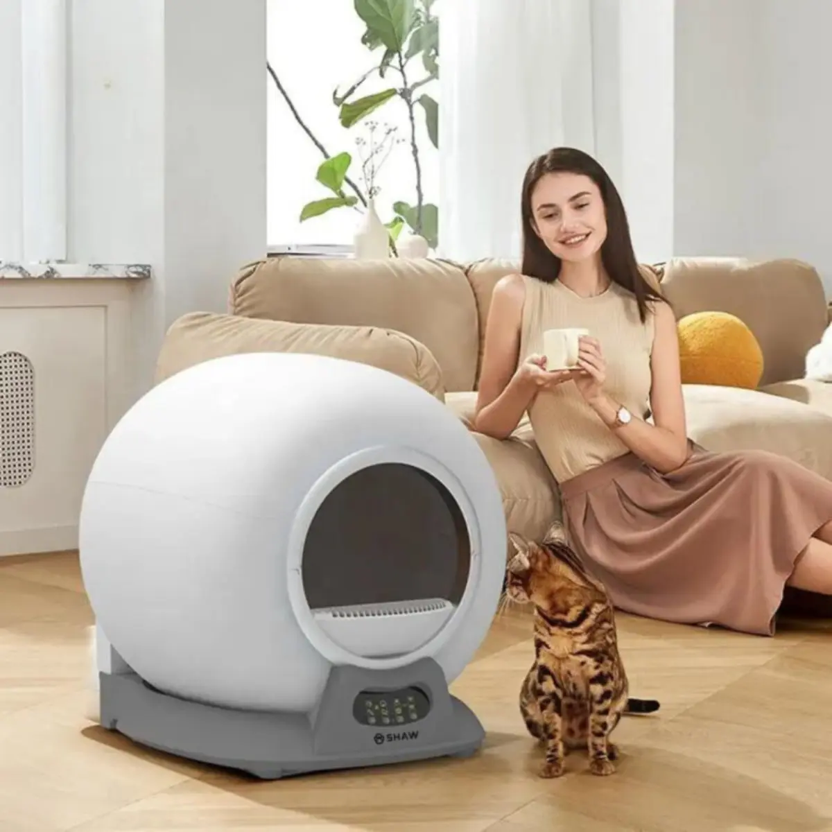 SHAW Smart V2, litiera automata pisici, cu filtru, auto-curatare, aplicatie mobila, sterilizare, alb, ⌀24.5x48x50.1 cm - Image 7