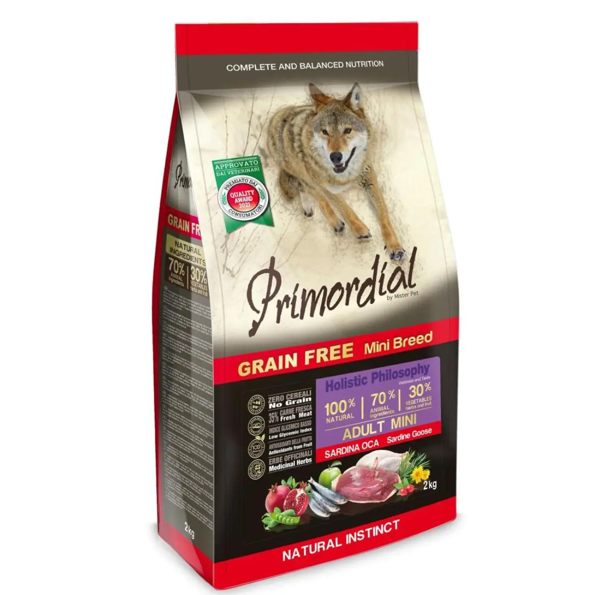 PRIMORDIAL Holistic Mini, XS-S, Sardine si Gasca, hrana uscata fara cereale caini, 2kg - Image 2