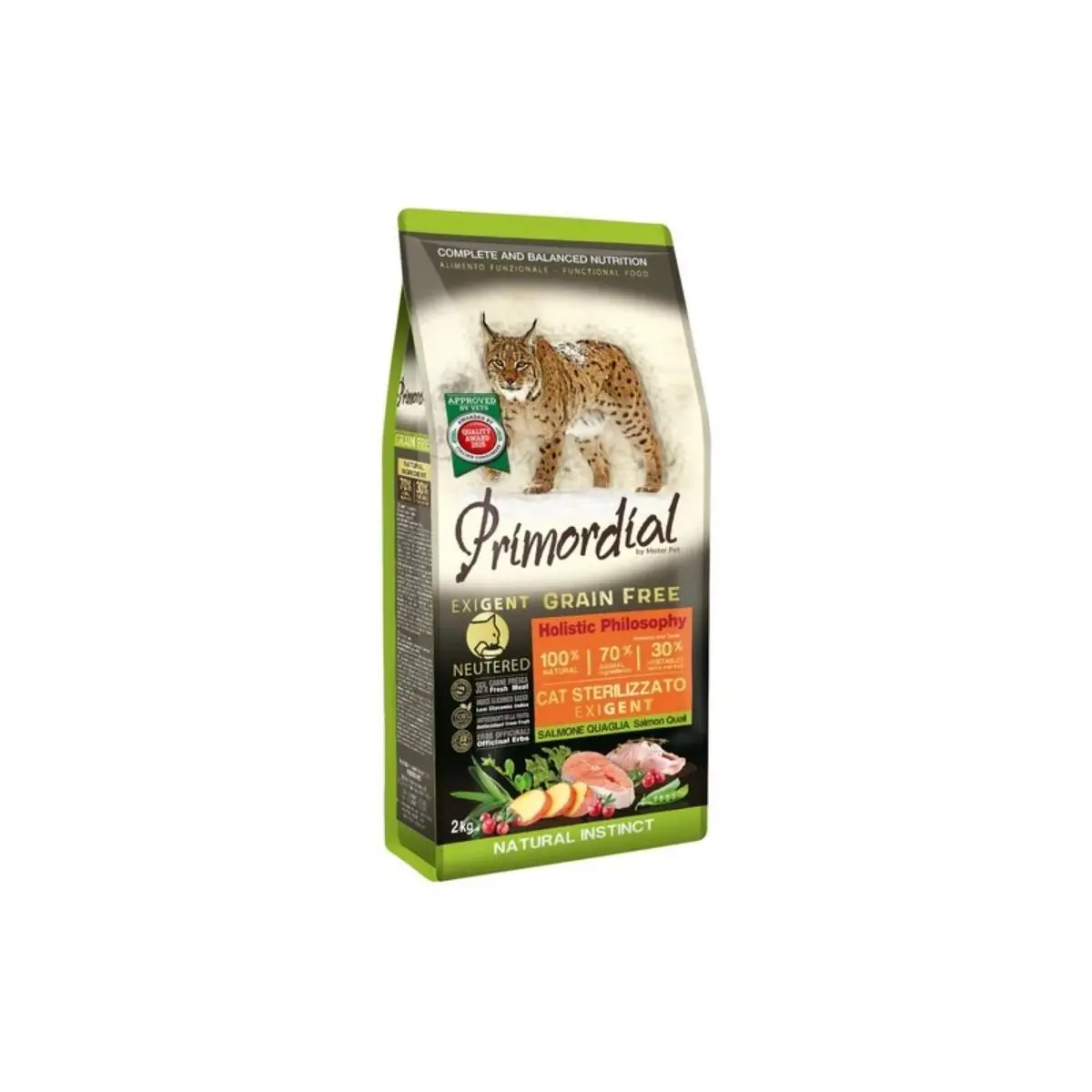 PRIMORDIAL Holistic Neutered Exigent, Somon si Prepelita, hrana uscata fara cereale pisici sterilizate, apetit capricios, 2kg