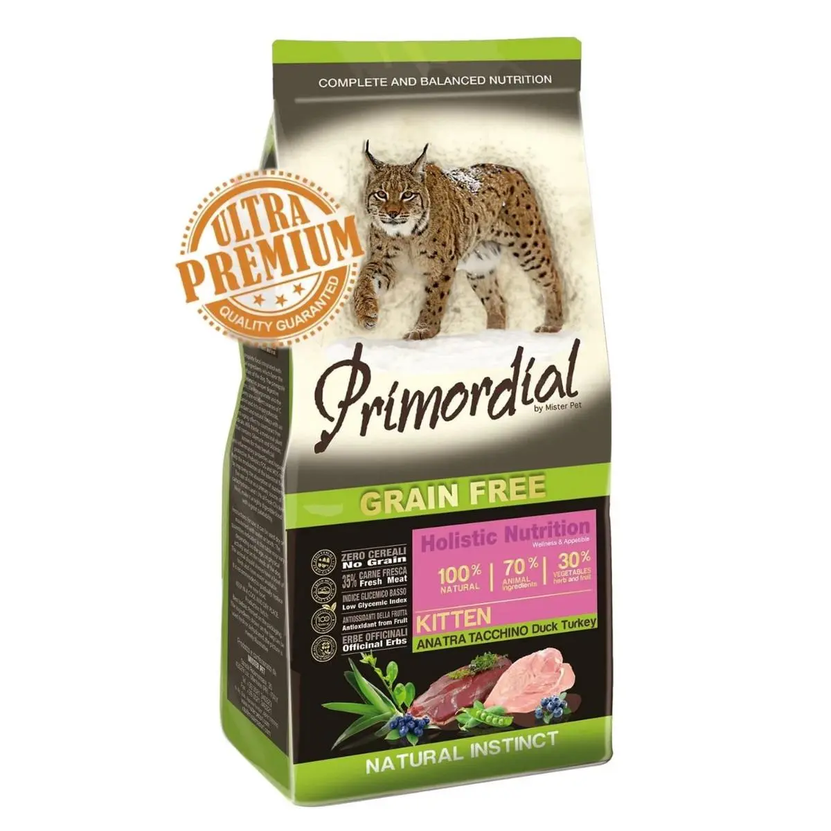 PRIMORDIAL Holistic Kitten, Rata si Curcan, hrana uscata fara cereale pisici junior, 400g