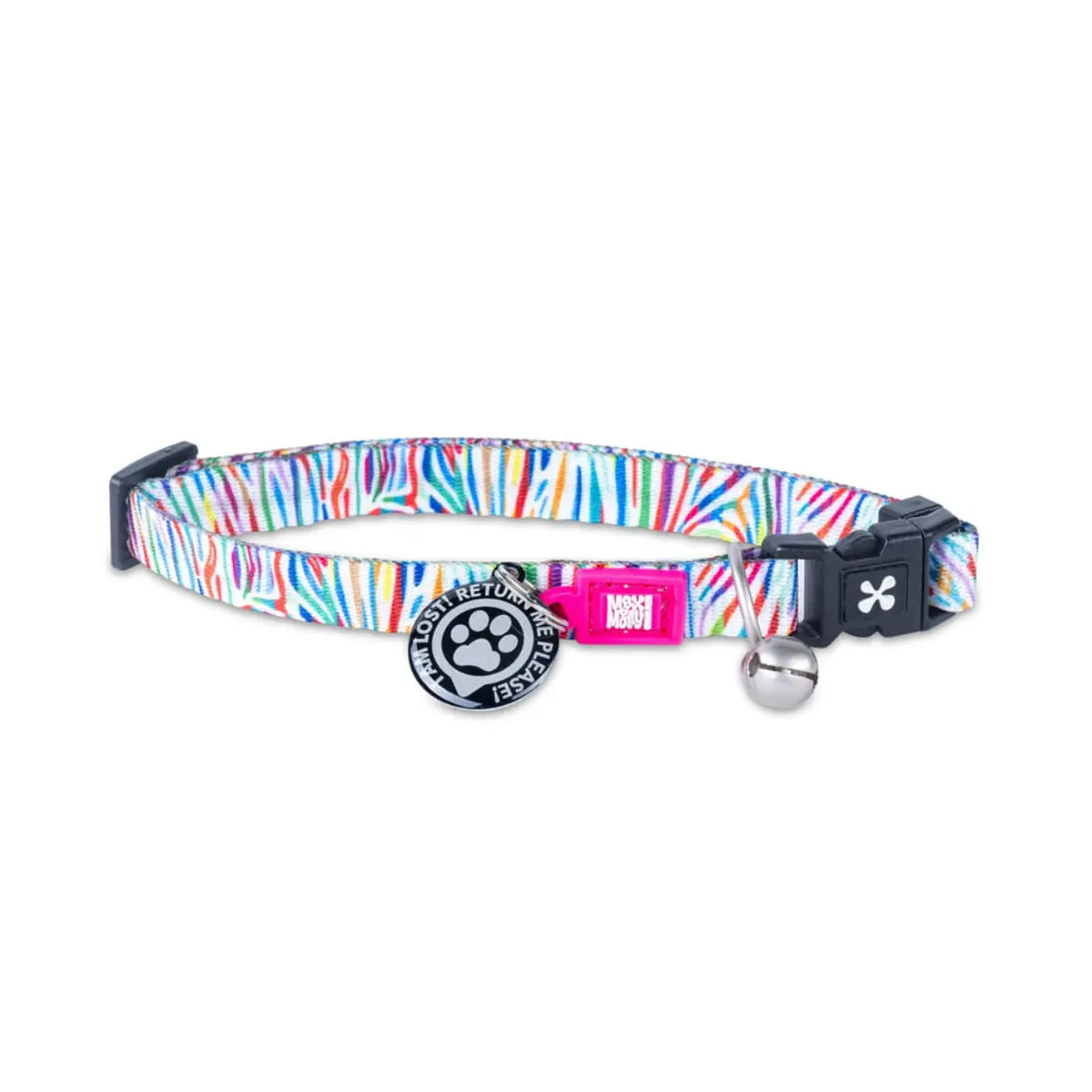 MAX & MOLLY Smart ID Magic Zebra, zgarda pisici, ajustabila, poliester, alb, catarama trident, 22-35  x 1cm