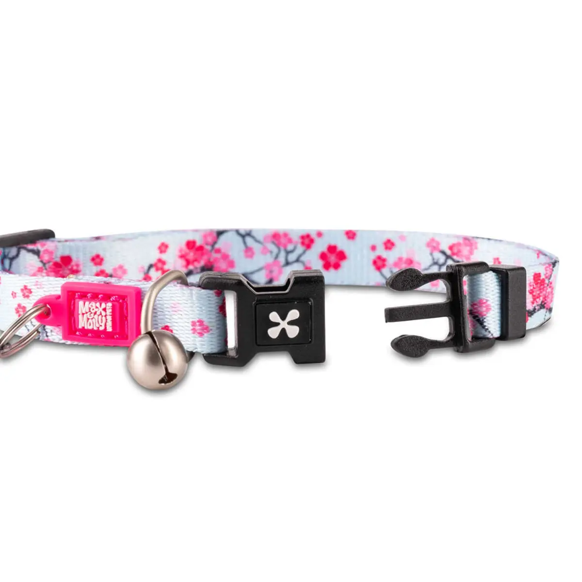 MAX & MOLLY Smart ID Cherry Bloom, zgarda pisici, ajustabila, poliester, bleu si roz, catarama trident, 22-35  x 1cm - Image 3