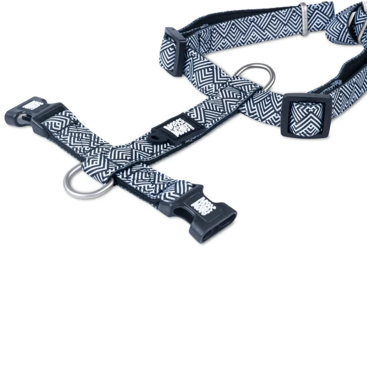 MAX & MOLLY Mykonos Black, ham prindere dubla(piept&spate) caini, ajustabil, poliester, alb si negru, catarama trident, M(59-72  x 2cm) - Image 4