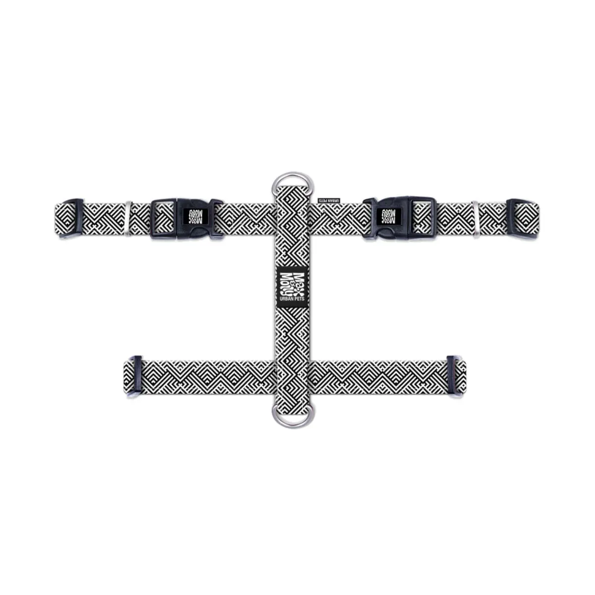 MAX & MOLLY Mykonos Black, ham prindere dubla(piept&spate) caini, ajustabil, poliester, alb si negru, catarama trident, M(59-72  x 2cm) - Image 5