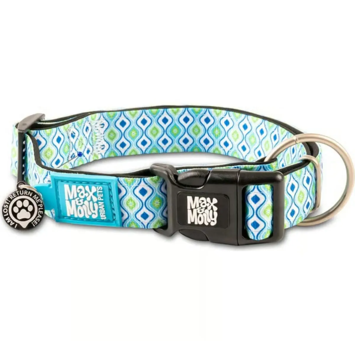 MAX & MOLLY Smart ID Retro Blue, zgarda caini, ajustabila, poliester, bleu, catarama trident, M(34-55 x 2cm)
