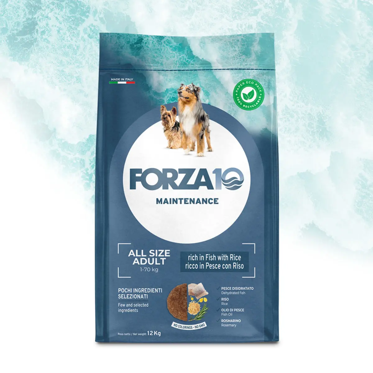 FORZA10 Maintenance, XS-XL, Peste si Orez, hrana uscata caini, 12kg