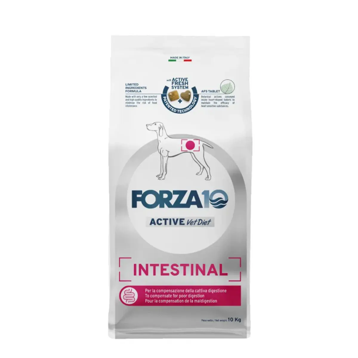 FORZA10 Active VetDiet Intestinal, XS-XL, Peste, dieta veterinara, hrana uscata monoproteica caini, sistem digestiv, 10kg