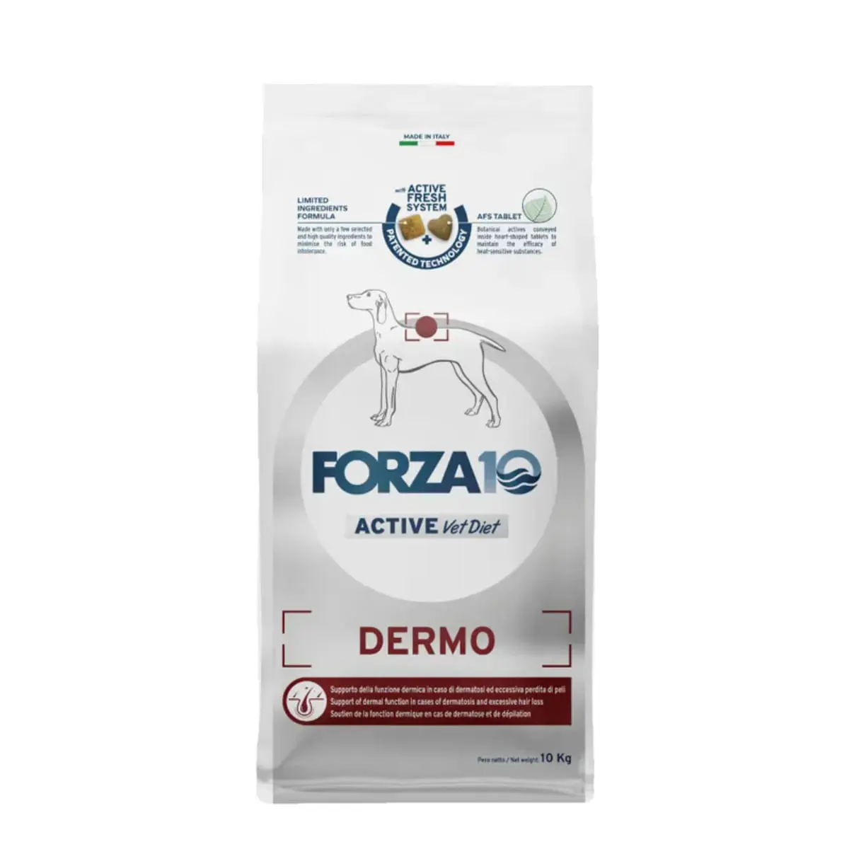 FORZA10 Active VetDiet Dermato, XS-XL, Peste, dieta veterinara, hrana uscata monoproteica caini, piele & blana, 10kg - Image 2