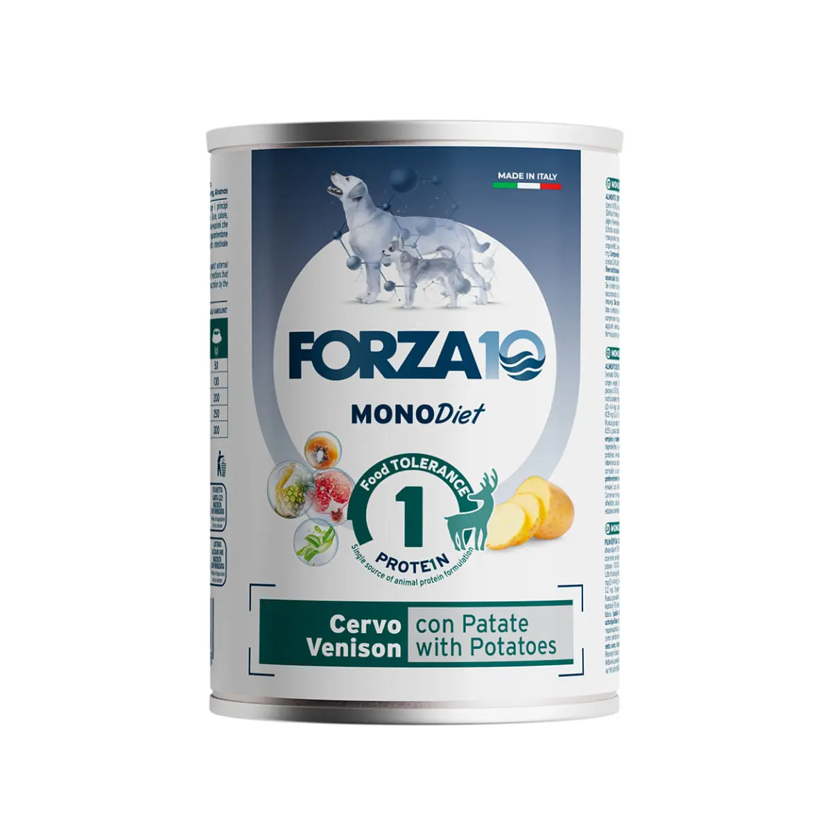 FORZA10 Monodiet, XS-XL, Caprioara si Cartofi, dieta veterinara, conserva hrana umeda monoproteica caini, alergii, (pate), 400g