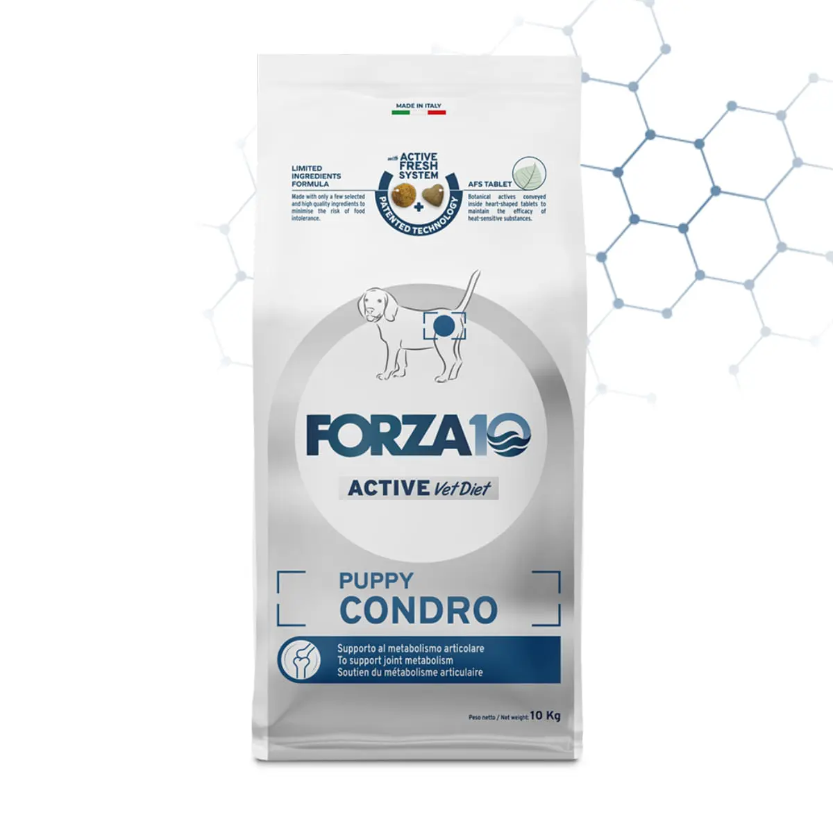 FORZA10 Active VetDiet Chondro Puppy, XS-XL, Peste, dieta veterinara, hrana uscata monoproteica caini junior, sistem articular, 10kg