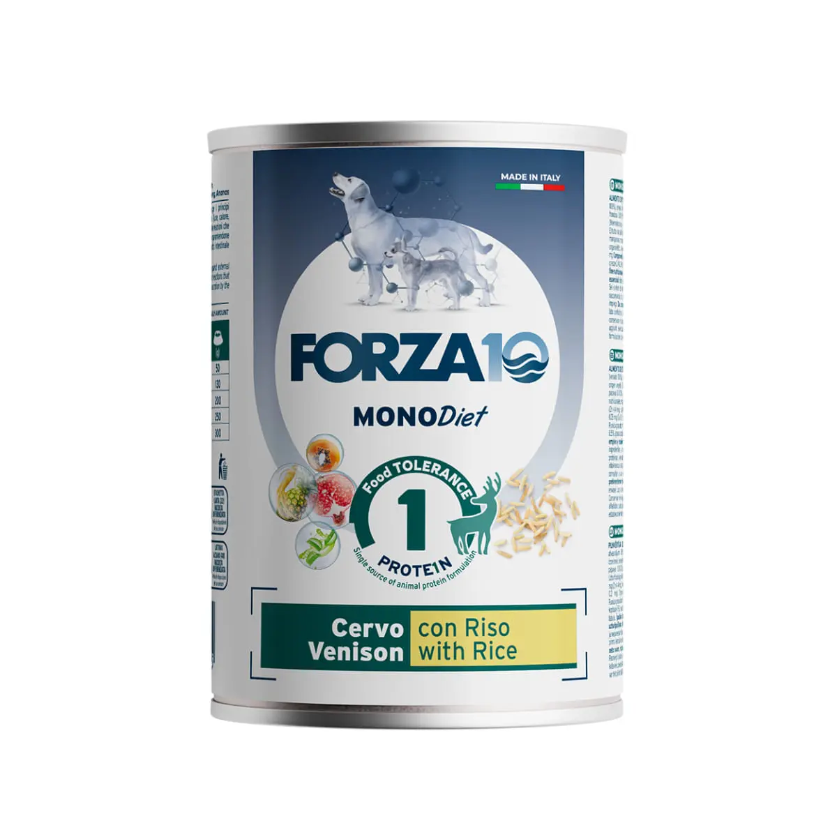 FORZA10 Monodiet, XS-XL, Caprioara si Orez, dieta veterinara, conserva hrana umeda monoproteica caini, alergii, (pate), 400g