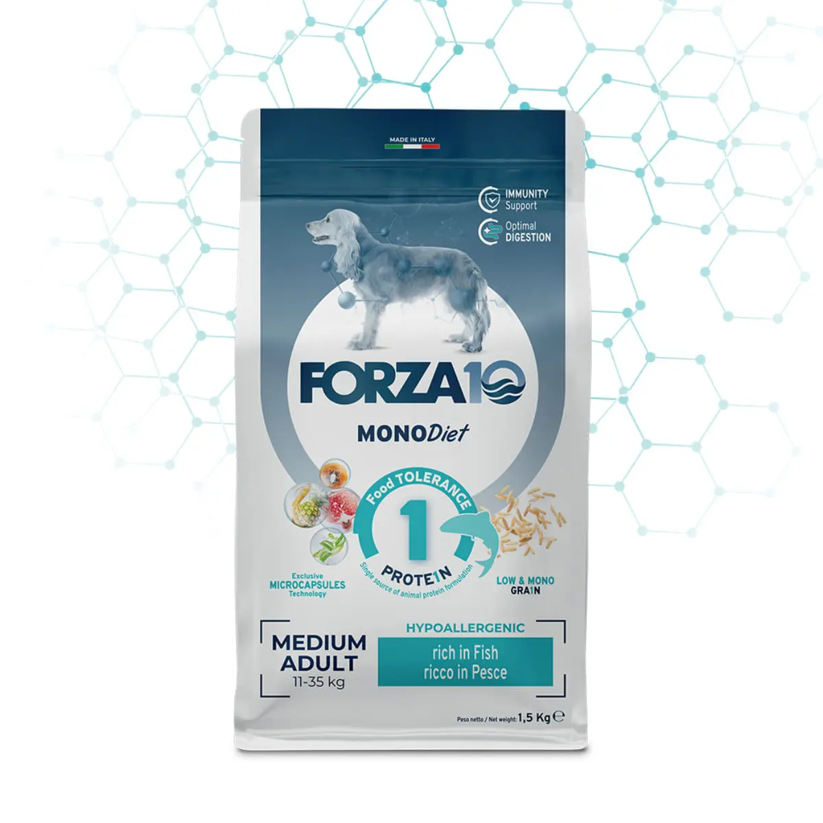 FORZA10 Monodiet Medium Adult, M, Peste, dieta veterinara, hrana uscata monoproteica caini, alergii, 12kg - Image 2