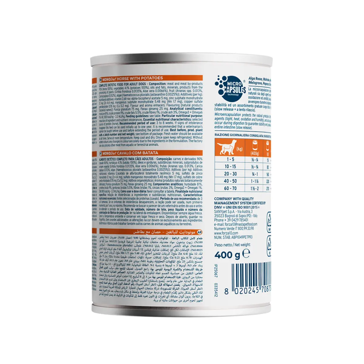 FORZA10 Monodiet, XS-XL, Cal si Cartofi, dieta veterinara, conserva hrana umeda monoproteica caini, alergii, (pate), 400g - Image 4