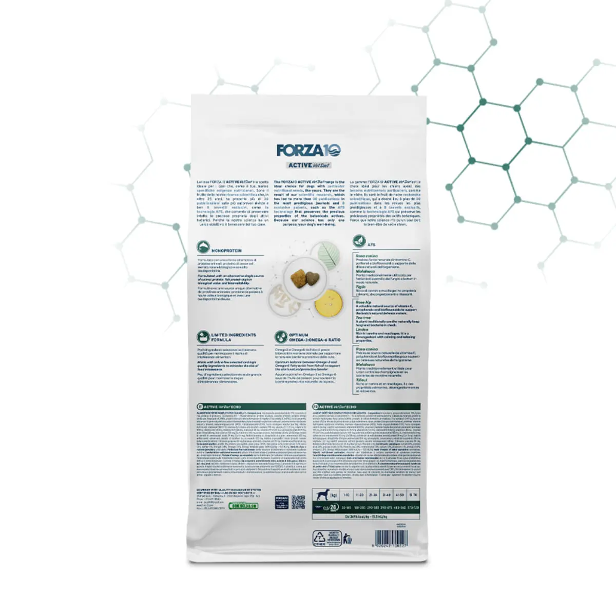 FORZA10 Active VetDiet Echo Active, XS-XL, Peste, dieta veterinara, hrana uscata monoproteica caini, alergii, 10kg - Image 3