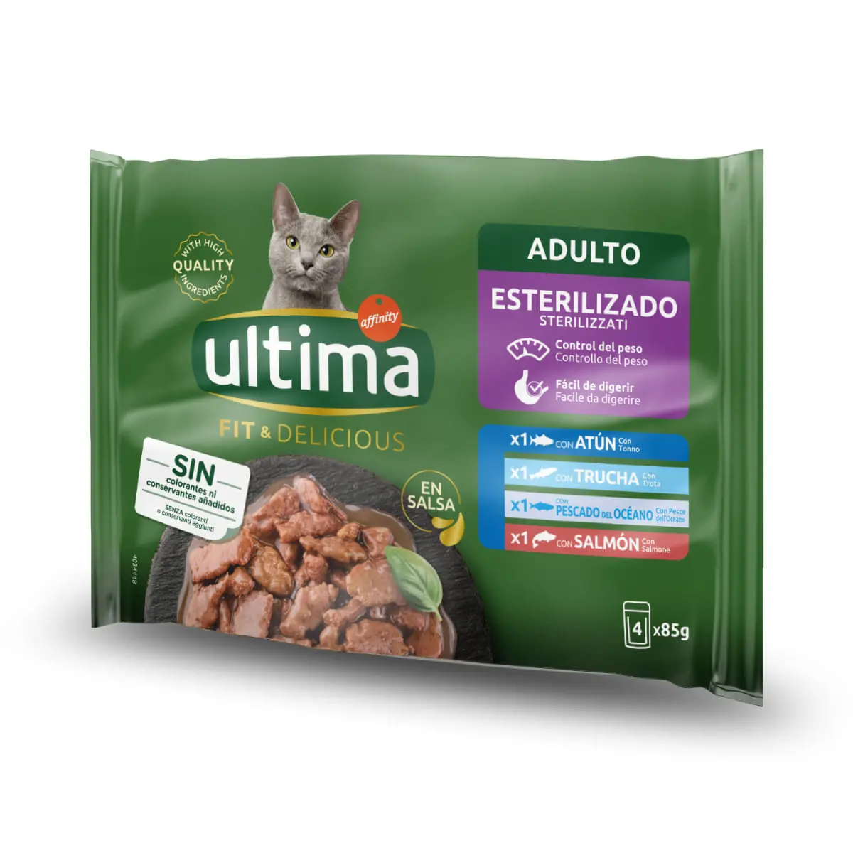 ULTIMA Fit & Delicious Sterilised Selection, Peste, plic hrana umeda pisici sterilizate, (in sos), multipack, 85g x 4buc - Image 2