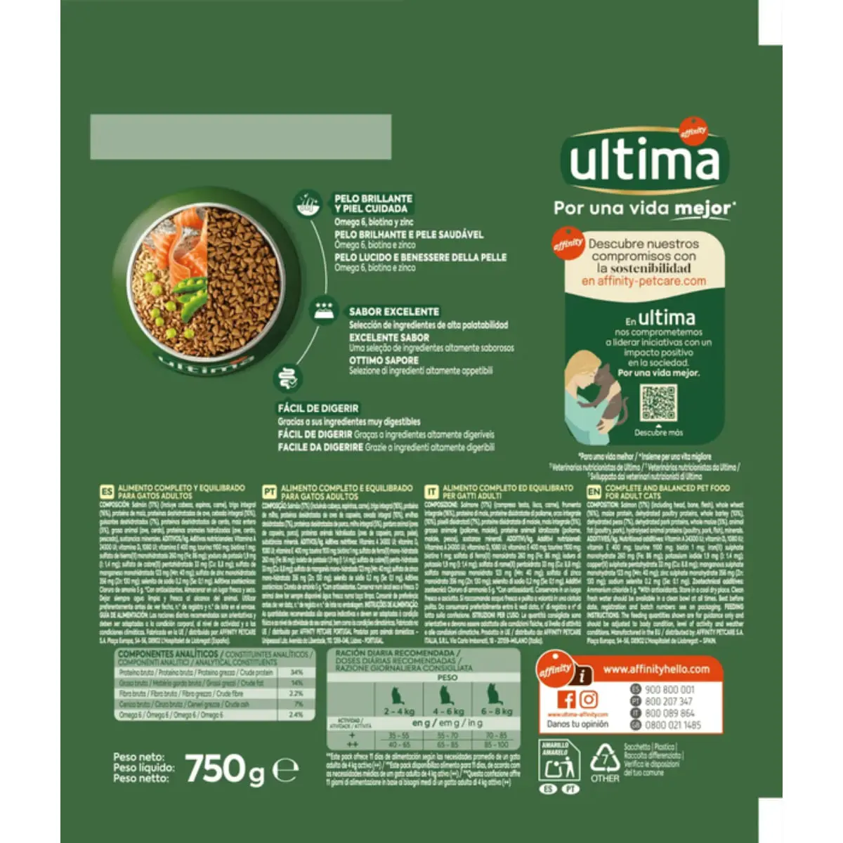 ULTIMA Adult, Somon, hrana uscata pisici, 750g - Image 3