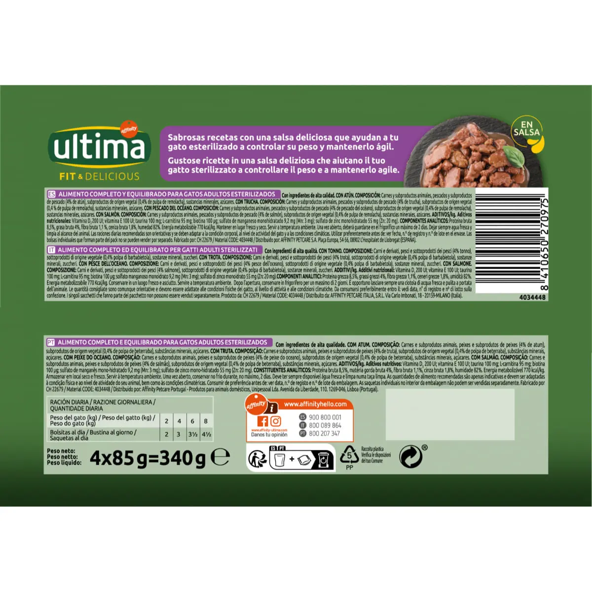 ULTIMA Fit & Delicious Sterilised Selection, Peste, plic hrana umeda pisici sterilizate, (in sos), multipack, 85g x 4buc - Image 3