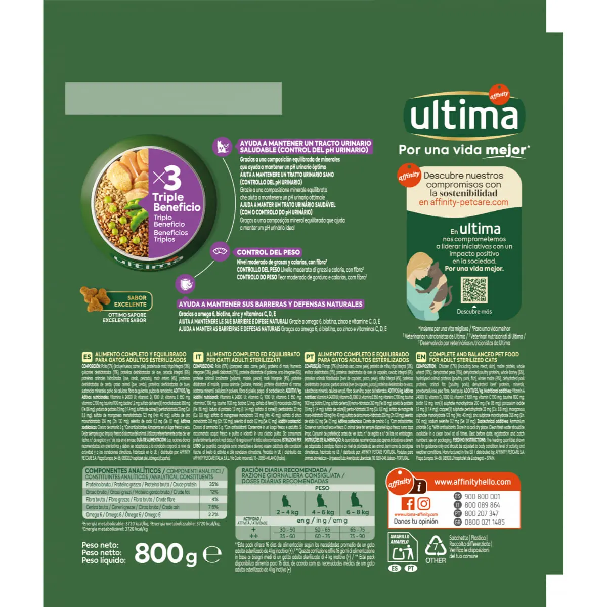 ULTIMA Sterilised, Pui, hrana uscata pisici sterilizate, 800g - Image 3