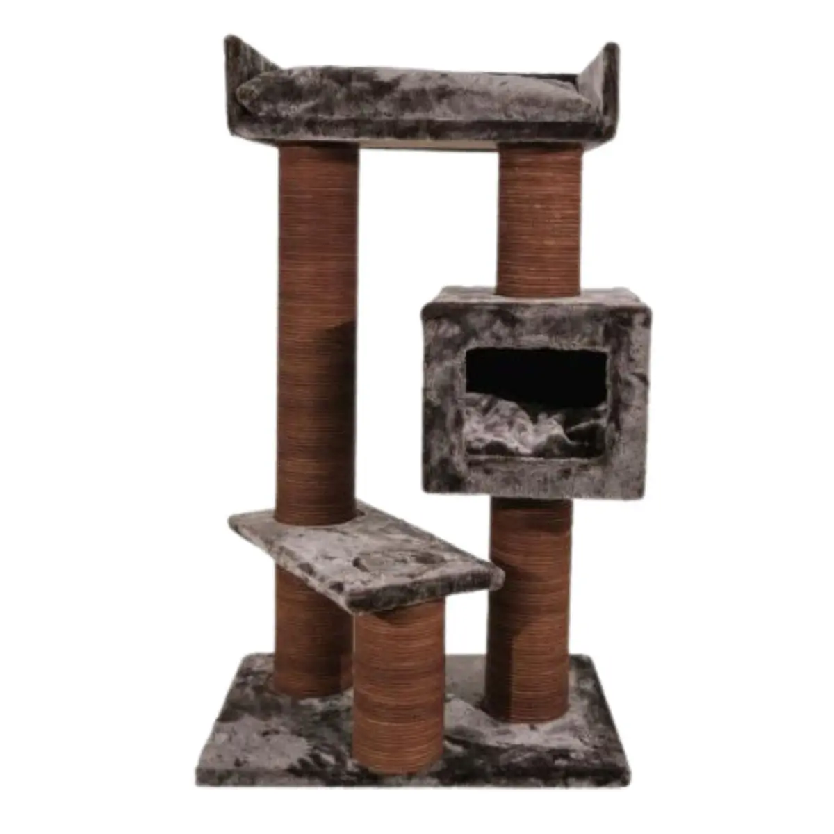 SHAW Toulouse, ansamblu de joaca pisici, 3 etaje, 1 casuta, MDF si plus, elemente de zgariat, maro, 70x70x120cm - Image 2