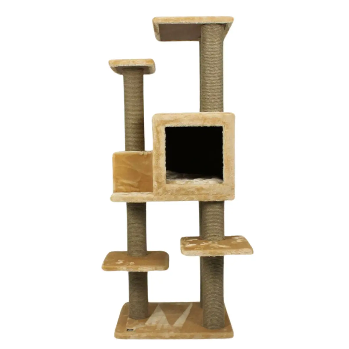 SHAW Zurih, ansamblu de joaca pisici, 7 etaje, 1 casuta, MDF si plus, elemente de zgariat, bej, 55x80x150cm - Image 2