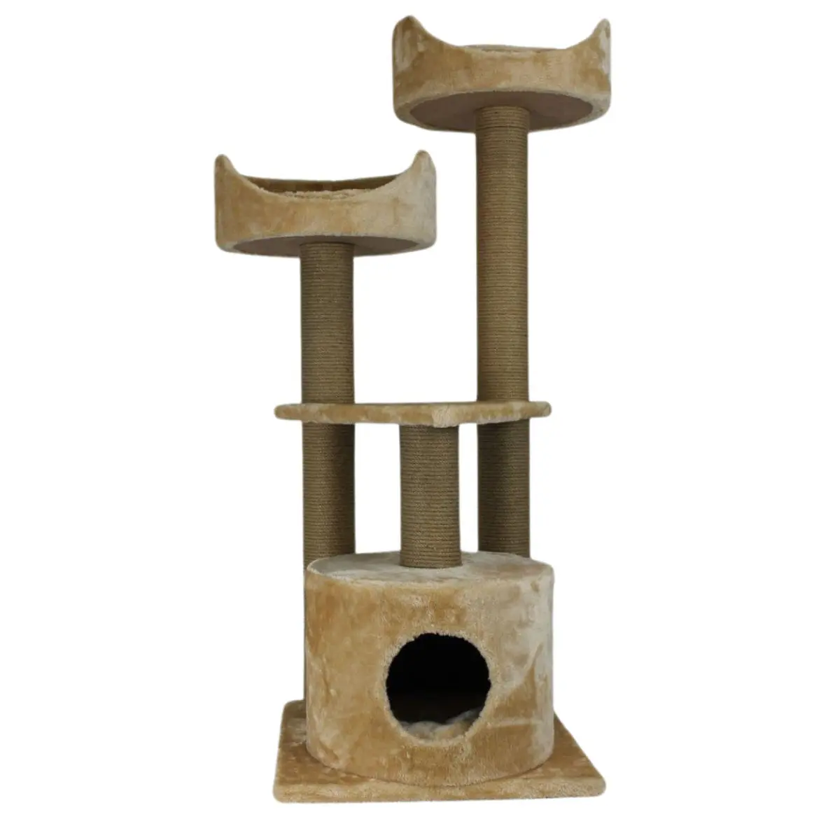 SHAW Warsaw, ansamblu de joaca pisici, 3 etaje, 1 casuta, MDF si plus, elemente de zgariat, bej, 65x80x130cm