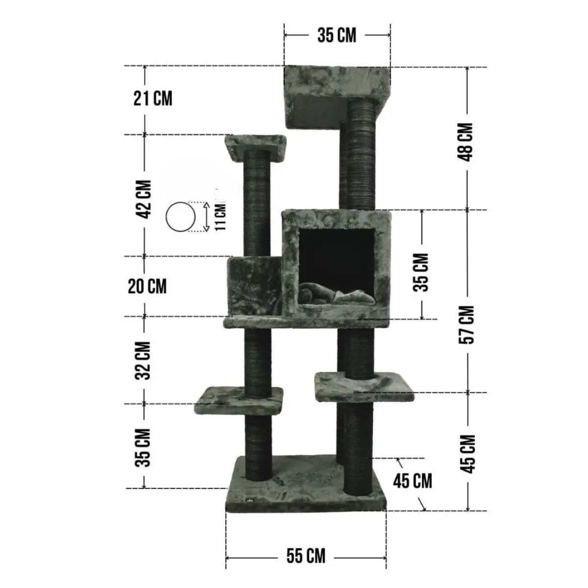 SHAW Zurih, ansamblu de joaca pisici, 7 etaje, 1 casuta, MDF si plus, elemente de zgariat, bej, 55x80x150cm - Image 5