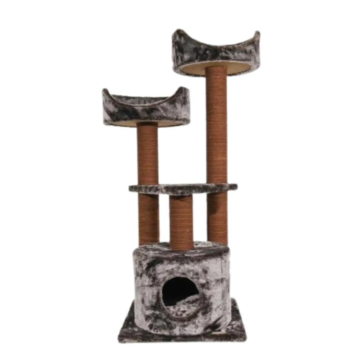 SHAW Warsaw, ansamblu de joaca pisici, 3 etaje, 1 casuta, MDF si plus, elemente de zgariat, maro, 65x80x130cm