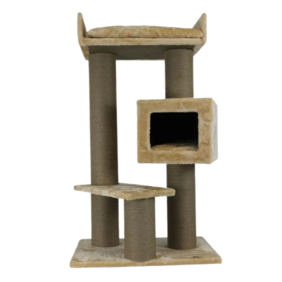 SHAW Toulouse, ansamblu de joaca pisici, 3 etaje, 1 casuta, MDF si plus, elemente de zgariat, bej, 70x70x120cm - Image 2