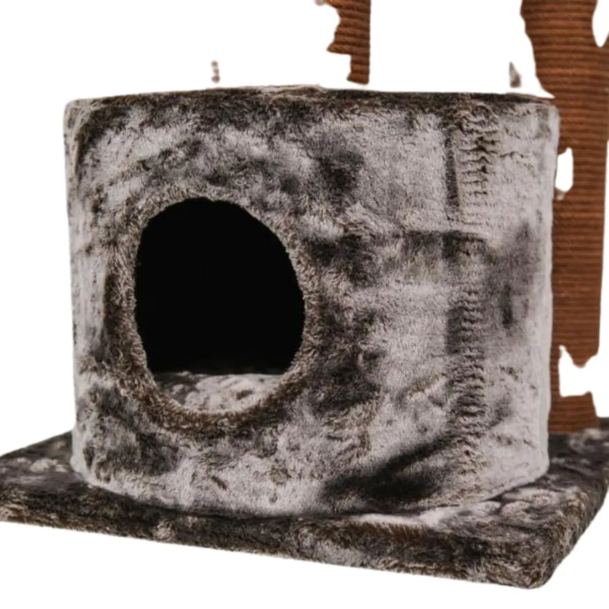 SHAW Warsaw, ansamblu de joaca pisici, 3 etaje, 1 casuta, MDF si plus, elemente de zgariat, maro, 65x80x130cm - Image 6