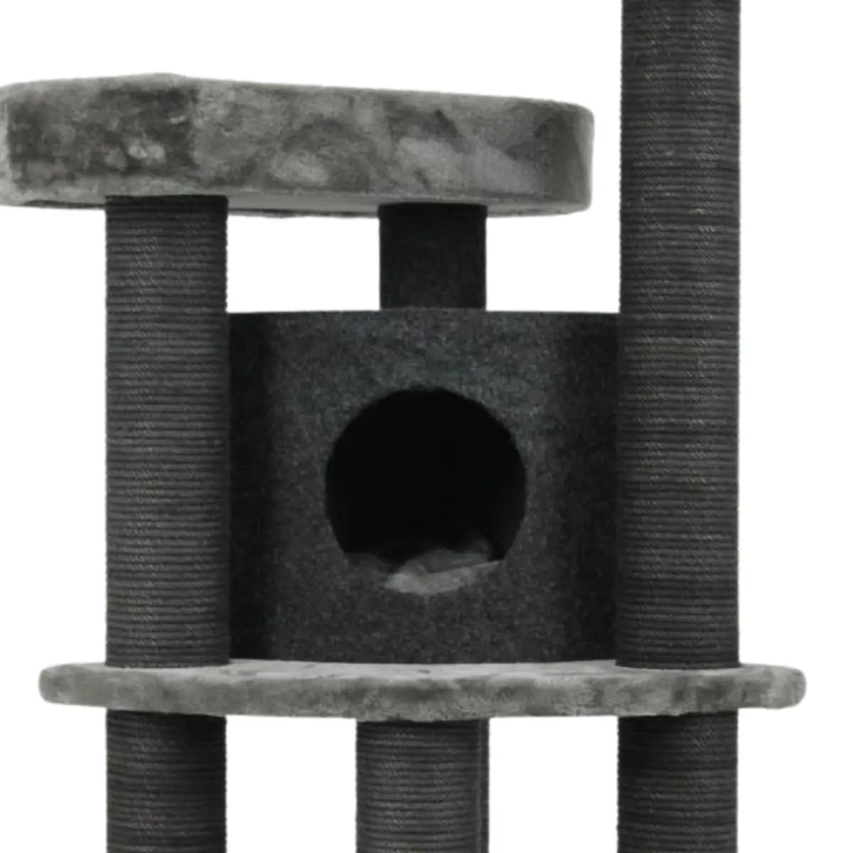 SHAW Roma, ansamblu de joaca pisici, 4 etaje, 1 casuta, MDF si plus, elemente de zgariat, gri, 60x60x134cm - Image 7