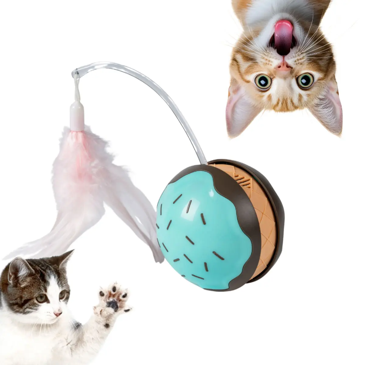 SHAW Minge Automata LED & Miscare 360° cu incarcare USB, jucarie interactiva pisici, inteligente, luminos, plastic, albastru, 1buc - Image 2